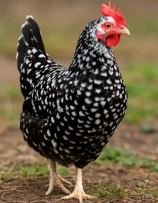 Chicken in a green field
